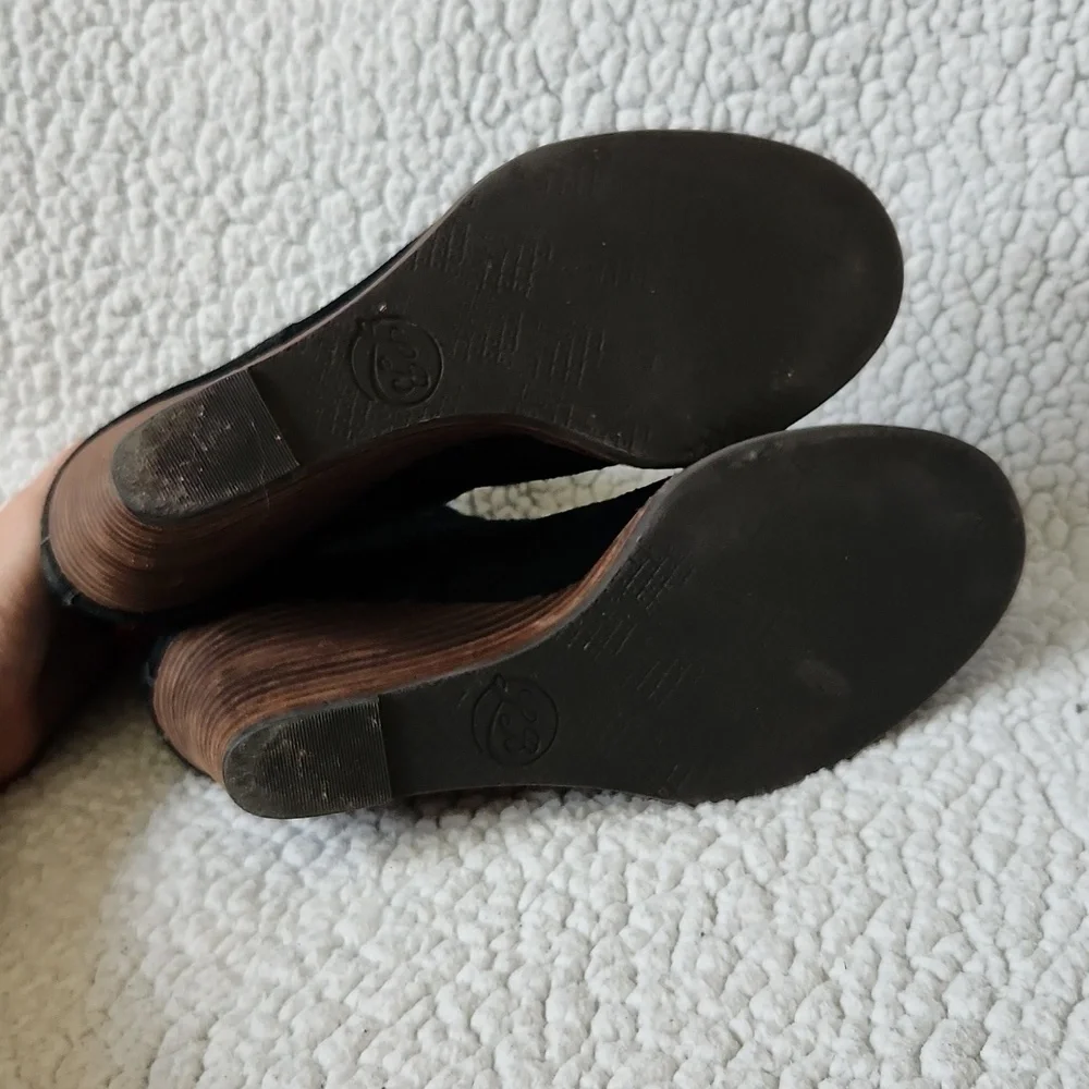Lucky Brand genuine leather stacked wooden wedge heel boots